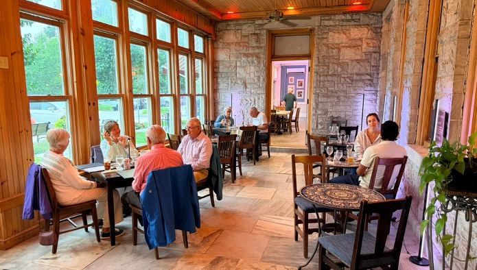 Dining in the stone sunroom